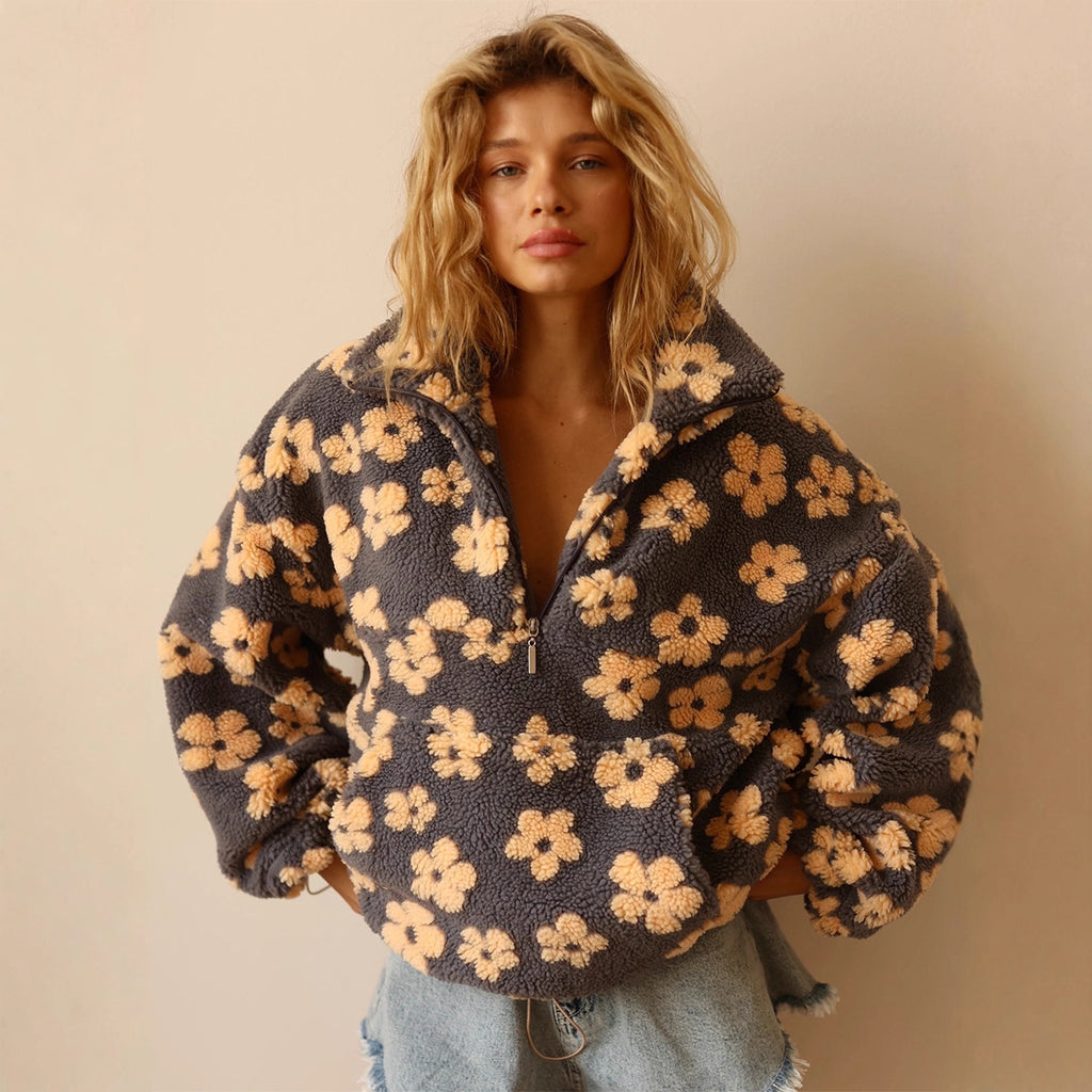 Laaxiv™ “BloomHaven” Floral Fleece Pullover