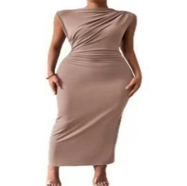 Laaxiv™ “GraceLine” Pleated Slit Maxi Dress