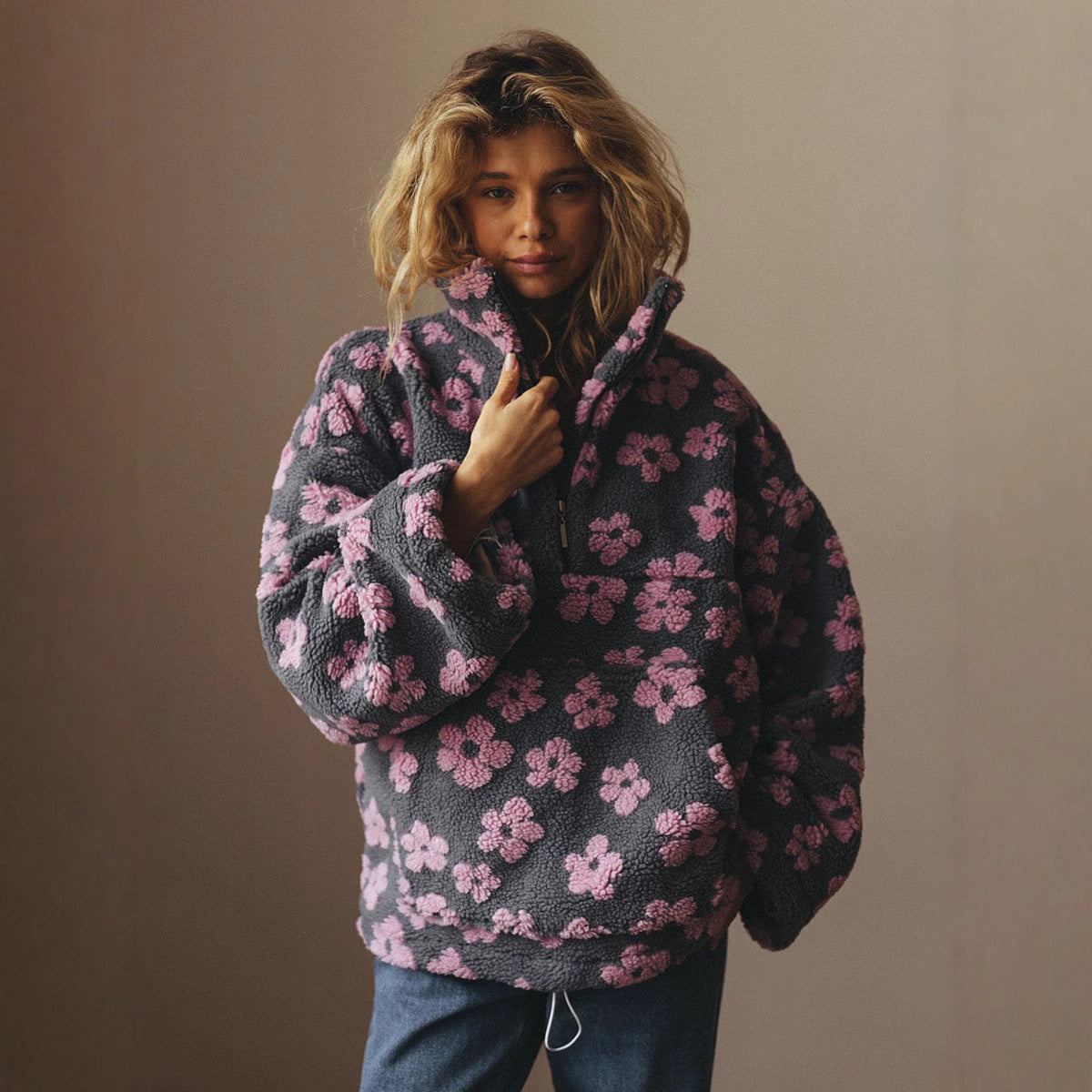 Laaxiv™ “BloomHaven” Floral Fleece Pullover